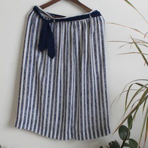 Nautical blue and white striped skirt with tie waist | M